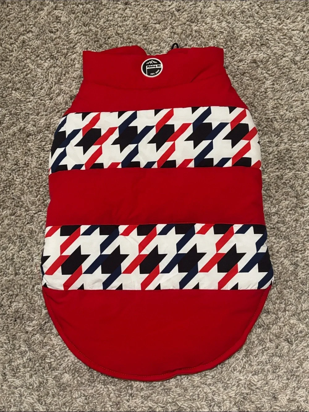 NWT Fabdog Red Houndstooth Stripe Dog Jacket Large